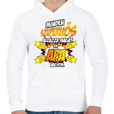 PRINTFASHION Szuperhős apa - Férfi kapucnis pulóver - Fehér