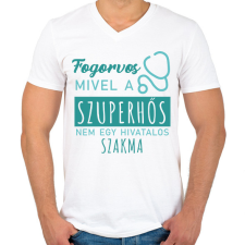 PRINTFASHION Szuperhős - Fogorvos - Férfi V-nyakú póló - Fehér férfi póló