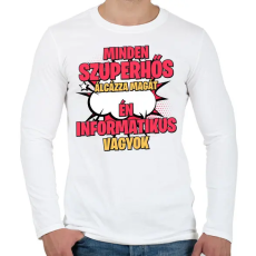 PRINTFASHION SZUPERHŐS INFORMATIKUS - Férfi hosszú ujjú póló - Fehér