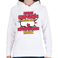 PRINTFASHION SZUPERHŐS INFORMATIKUS - Női kapucnis pulóver - Fehér