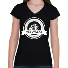 PRINTFASHION Szuperhős Traktoros - Női V-nyakú póló - Fekete