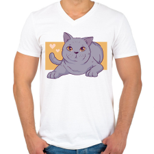 PRINTFASHION Szürke cica - Férfi V-nyakú póló - Fehér férfi póló