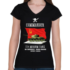 PRINTFASHION t34-commander - Női V-nyakú póló - Fekete női póló