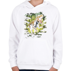 PRINTFASHION T-rex az erdőben - Gyerek kapucnis pulóver - Fehér