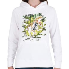 PRINTFASHION T-rex az erdőben - Női kapucnis pulóver - Fehér