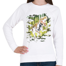 PRINTFASHION T-rex az erdőben - Női pulóver - Fehér női pulóver, kardigán