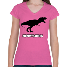 PRINTFASHION T-rex család - Mommysaurus - Női V-nyakú póló - Rózsaszín