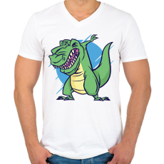 PRINTFASHION T-rex dab - Férfi V-nyakú póló - Fehér