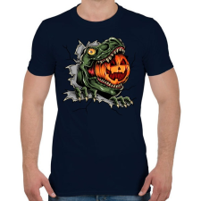 PRINTFASHION T-rex es a Halloween tökfej - Férfi póló - Sötétkék férfi póló