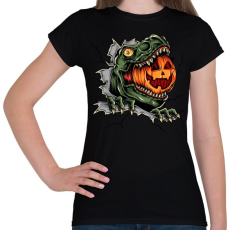 PRINTFASHION T-rex es a Halloween tökfej - Női póló - Fekete