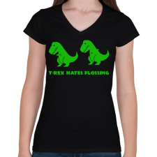 PRINTFASHION T-rex floss dance - Női V-nyakú póló - Fekete női póló