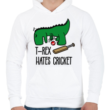 PRINTFASHION T-rex hates cricket - Férfi kapucnis pulóver - Fehér férfi pulóver, kardigán