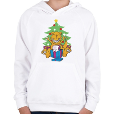 PRINTFASHION T-rex Karácsony - Gyerek kapucnis pulóver - Fehér gyerek pulóver, kardigán
