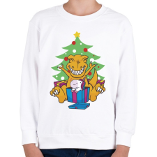 PRINTFASHION T-rex Karácsony - Gyerek pulóver - Fehér gyerek pulóver, kardigán