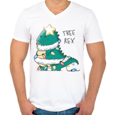 PRINTFASHION T-rex karácsonyfa - Férfi V-nyakú póló - Fehér