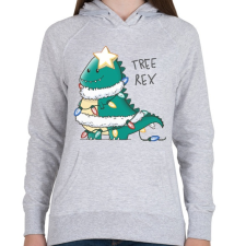 PRINTFASHION T-rex karácsonyfa - Női kapucnis pulóver - Sport szürke női pulóver, kardigán