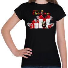 PRINTFASHION T-Rex Karácsonyra - Női póló - Fekete női póló