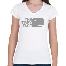 PRINTFASHION T-REX - Női V-nyakú póló - Fehér