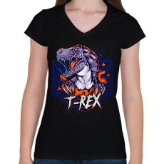 PRINTFASHION t-rex - Női V-nyakú póló - Fekete