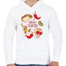 PRINTFASHION Taco és Tequila Mexikó - Férfi kapucnis pulóver - Fehér férfi pulóver, kardigán