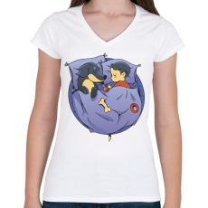 PRINTFASHION Tacskó gazdi - Női V-nyakú póló - Fehér