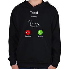 PRINTFASHION Tacskó hív  - Gyerek kapucnis pulóver - Fekete gyerek pulóver, kardigán
