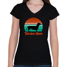 PRINTFASHION Tacskó Mom - Női V-nyakú póló - Fekete női póló
