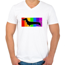 PRINTFASHION Tacskó szivárvány háttérben - Férfi V-nyakú póló - Fehér férfi póló