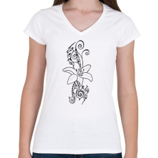 PRINTFASHION Tahiti virág - Női V-nyakú póló - Fehér