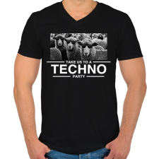 PRINTFASHION Take us Techno Party - Férfi V-nyakú póló - Fekete férfi póló