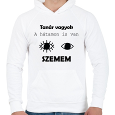 PRINTFASHION Tanár vagyok, a hátamon is van szemem - Férfi kapucnis pulóver - Fehér