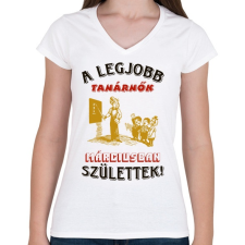 PRINTFASHION Tanárnő szülinapja március - Női V-nyakú póló - Fehér női póló