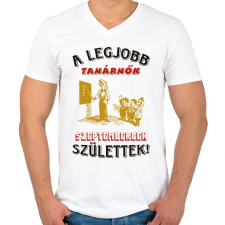 PRINTFASHION Tanárnő szülinapja szeptember - Férfi V-nyakú póló - Fehér férfi póló