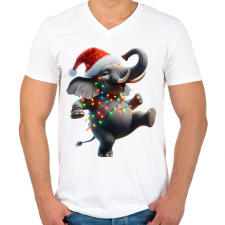 PRINTFASHION Táncoló karácsonyi party elefánt - Férfi V-nyakú póló - Fehér férfi póló