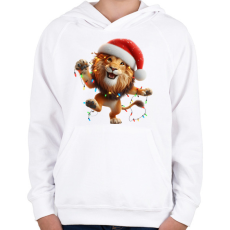 PRINTFASHION Táncoló karácsonyi party oroszlán - Gyerek kapucnis pulóver - Fehér