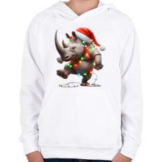 PRINTFASHION Táncoló karácsonyi party orrszarvú - Gyerek kapucnis pulóver - Fehér