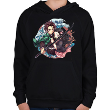 PRINTFASHION Tanjiro én Nezuko - Gyerek kapucnis pulóver - Fekete gyerek pulóver, kardigán