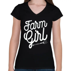 PRINTFASHION Tanyasi lány - Női V-nyakú póló - Fekete