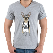 PRINTFASHION Tattoed Deer - Férfi V-nyakú póló - Sport szürke férfi póló