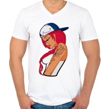 PRINTFASHION Tattoo Girl - Férfi V-nyakú póló - Fehér férfi póló