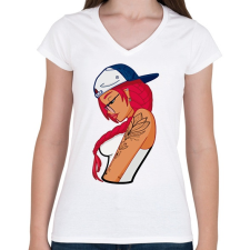PRINTFASHION Tattoo Girl - Női V-nyakú póló - Fehér női póló