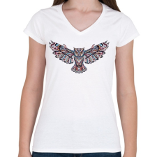 PRINTFASHION Tattoo style Owl - Női V-nyakú póló - Fehér női póló