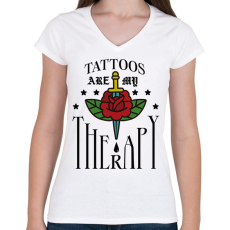 PRINTFASHION Tattoos are my therapy - Női V-nyakú póló - Fehér
