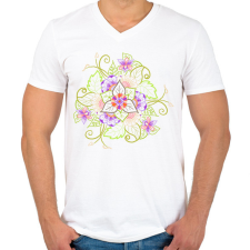 PRINTFASHION Tavaszi virágmandala - Férfi V-nyakú póló - Fehér férfi póló