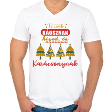 PRINTFASHION Te csak káosznak hívod, én karácsonynak - Férfi V-nyakú póló - Fehér
