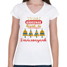 PRINTFASHION Te csak káosznak hívod, én karácsonynak - Női V-nyakú póló - Fehér női póló