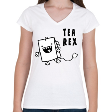 PRINTFASHION Tea Rex - Női V-nyakú póló - Fehér női póló