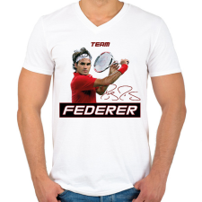 PRINTFASHION Team Federer - Férfi V-nyakú póló - Fehér férfi póló