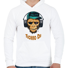 PRINTFASHION Techno DJ - Majom - Férfi kapucnis pulóver - Fehér férfi pulóver, kardigán