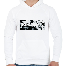 PRINTFASHION Techno - Férfi kapucnis pulóver - Fehér férfi pulóver, kardigán